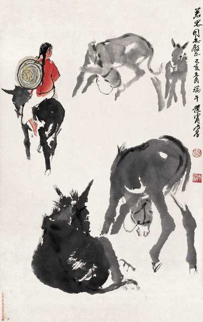 黄冑 赶驴图 镜心